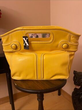 New! Y2K! Maxx New York Bright Yellow Cutout-Handle Tote with Front Pockets